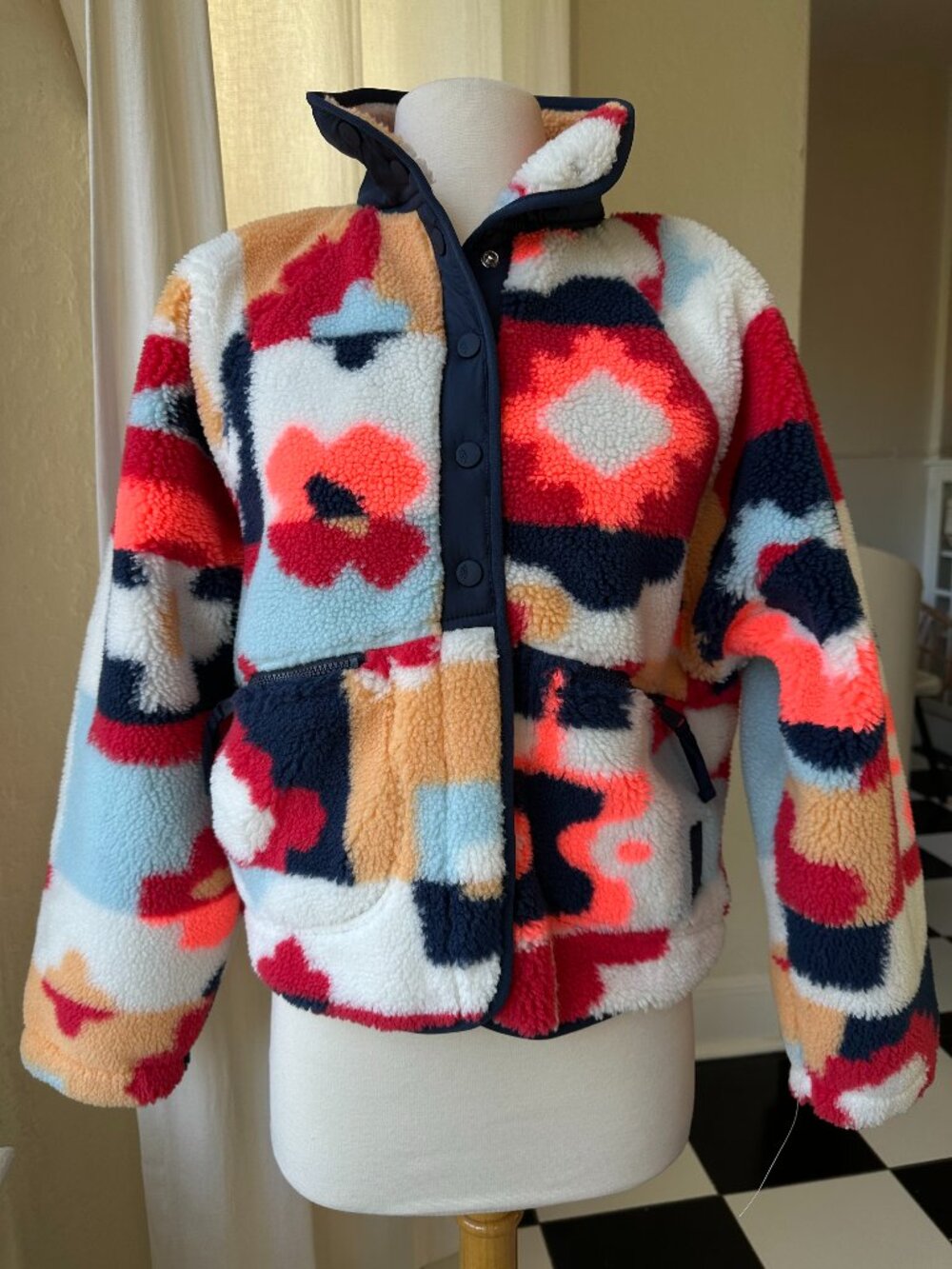 Free People Movement XS Multicolor Sherpa Fleece Snap Jacket NWOT